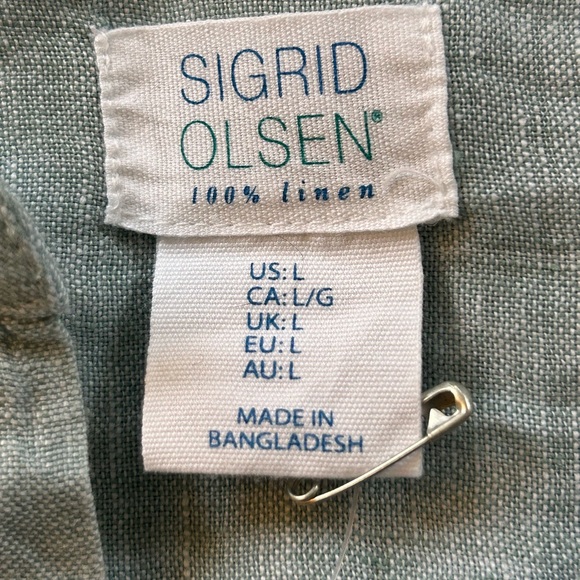 Sigrid Olsen 100% Linen Button Down sage color Shirt LARGE - Picture 7 of 10